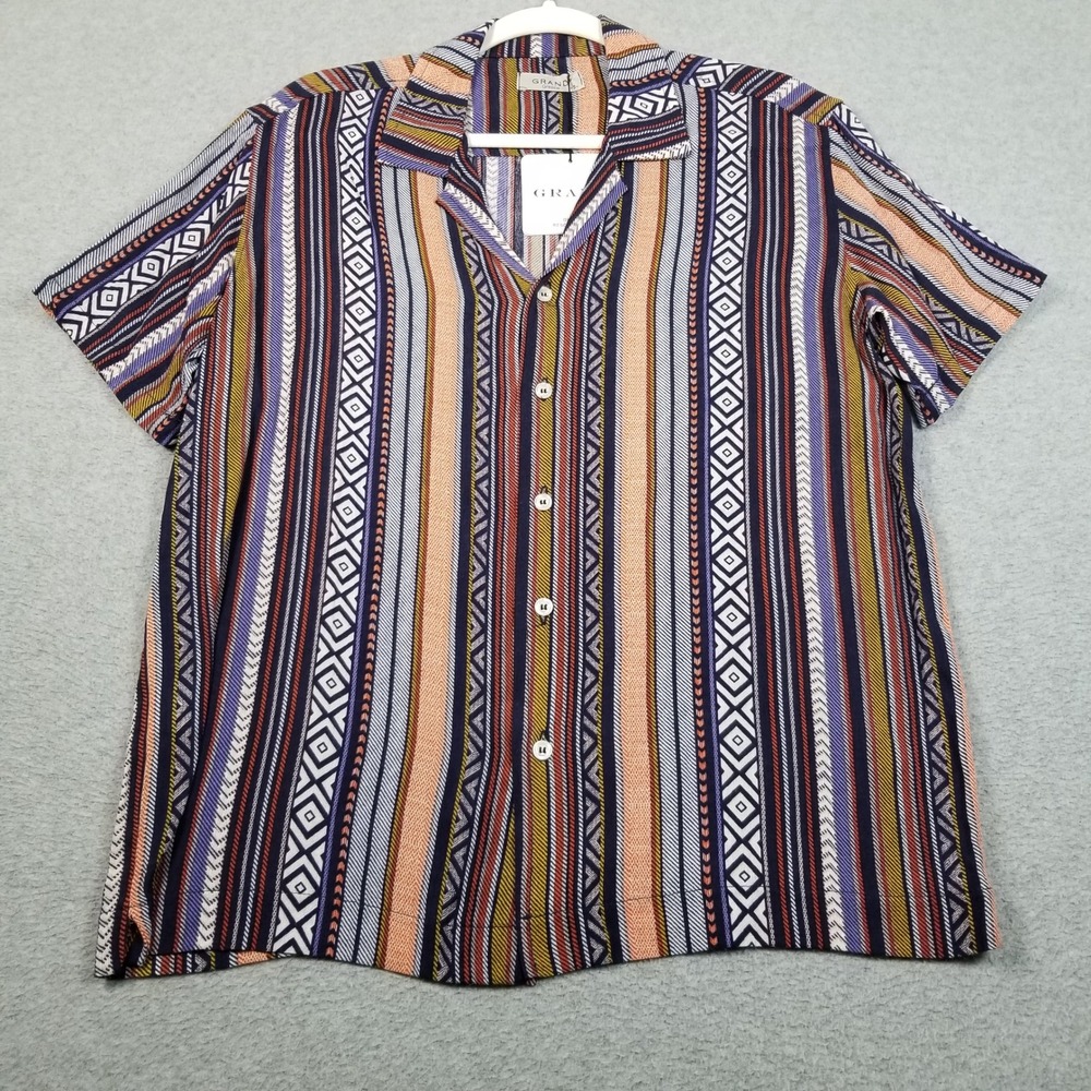 NEW Grand Button Up Shirt Men S Small Geometric Stripe Greece Resort Wear Summer